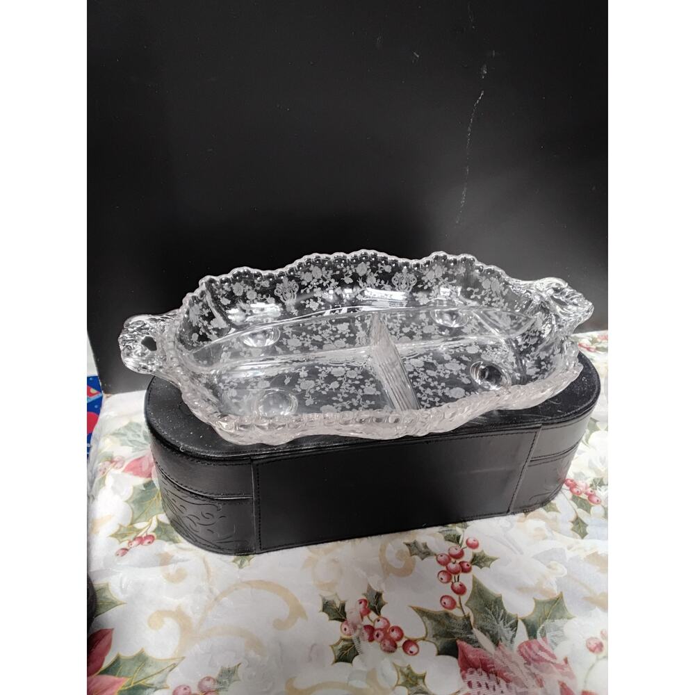 Cambridge Glass 3 part Relish dish elected Rosepoint pattern 1930's